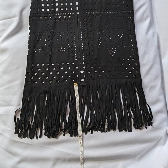 Boho long fringe vest with laser cuts black one size EUC Renato Balestra - Picture 6 of 9